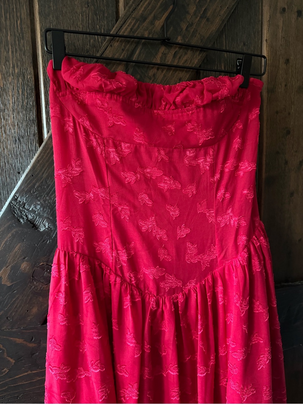 PepperMayo Red Strapless Floral Jacquard Maxi Dress Side Slit US 6 M - Picture 6 of 7